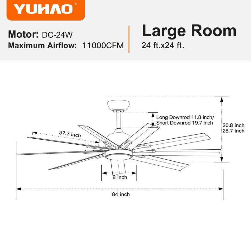 Reversible DC Motor Ceiling Fan with Timer and LED Light, 6 Speed Remote Control & 3 Adjustable Down Rods