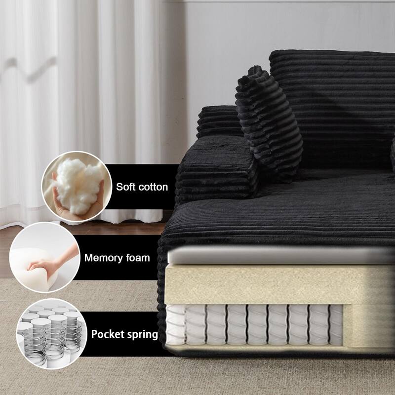 Oversized Chaise Lounge Chair, Modern Corduroy Sleeper Sofa Daybed, Black, No Assembly
