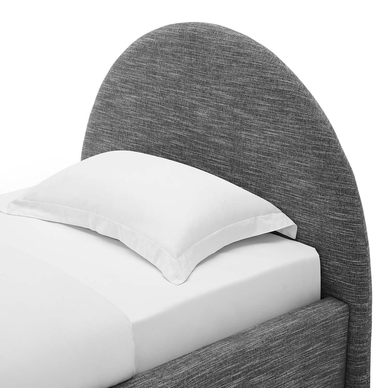 Palmetto Modern Round Headboard Slate Fabric Upholstered Twin Size Platform Bed