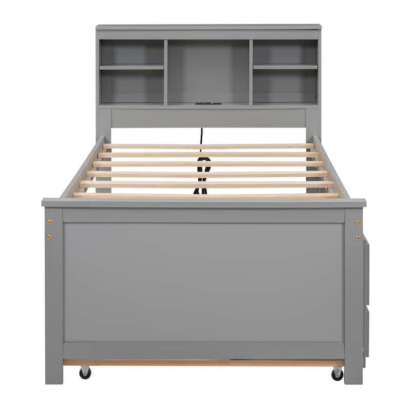 Twin Size Storage Platform Bed with USB Trundle and Drawers
