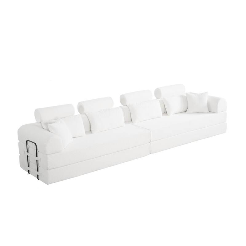 106.3" L-Shaped Corduroy Sectional Sofa with Pillows, No Assembly Required