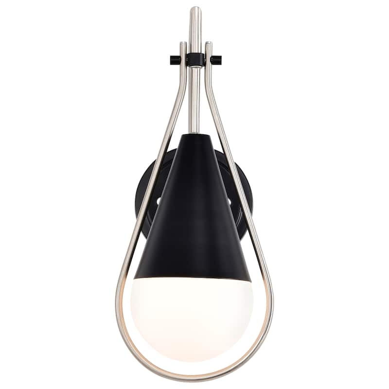 Admiral 1 Light Wall Sconce - Matte Black and Brushed Nickel Finish - White Opal Glass