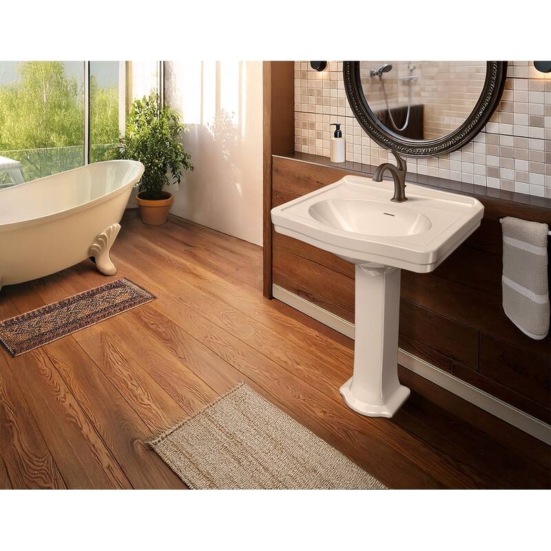 23" Traditional Pedestal Sink with an Integrated Oval Bowl, Low-Rise Backsplash & Overflow