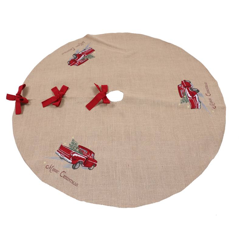 Christmas Red Pick-up Truck Embroidered Treeskirt - Jute