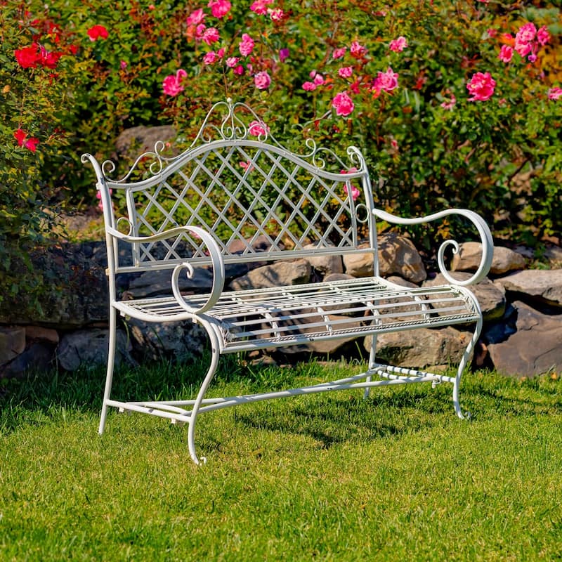 Iron Garden Bench "Stephania" in Antique White - Antique White