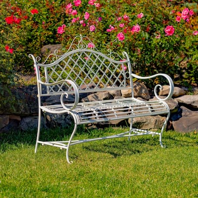 Iron Garden Bench "Stephania" in Antique White