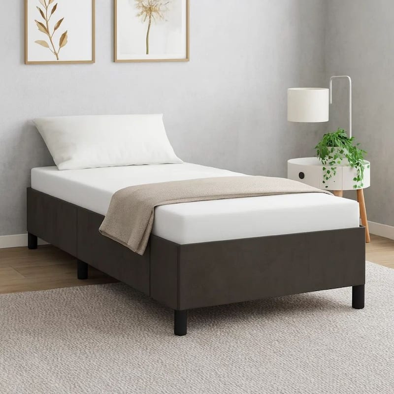 Low Profile Twin XL Bed Frame, Gray Velvet Fabric Upholstery