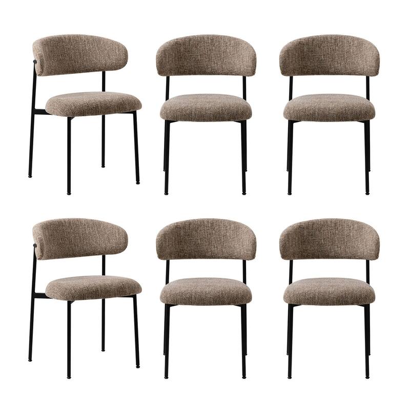 Modern Upholstered Dining Chairs with Curved Open Back and Black Metal Legs (Set of 6)