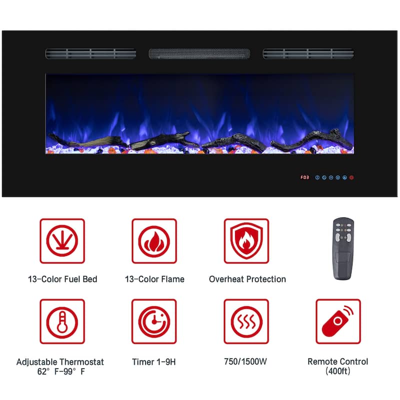Prismaster Fireplace TV Stand, Steel-Wood Combined TV Cabinet w/ 36" Fireplace for TV up to 80"