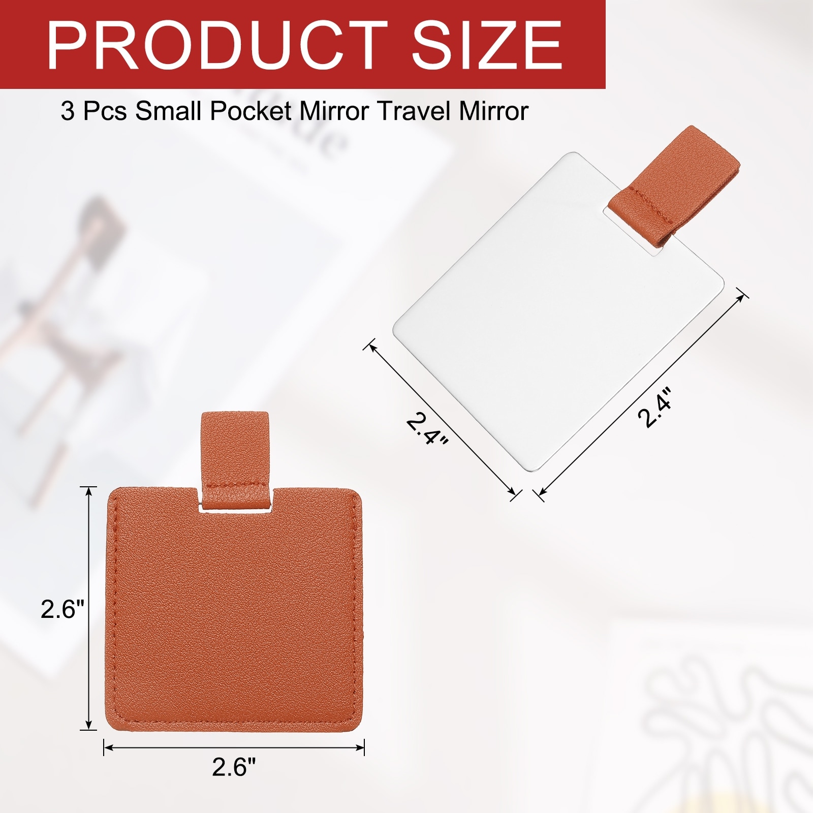 Small Pocket Mirror for Purse, Stainless Steel Compact Makeup Travel Handheld Mirror with Leather Case for Women, Girls