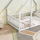 preview thumbnail 42 of 52, Wood House-Shaped Twin Floor House Bed with Fence,Guardrails,Kids and Baby