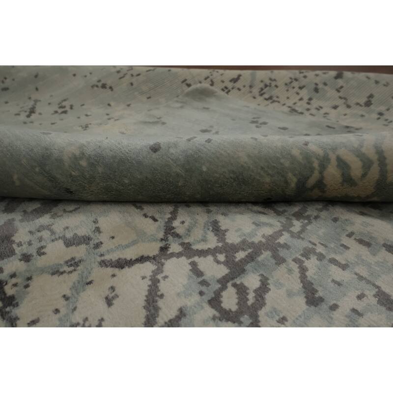 Hand Knotted Oriental Viscose Silk Carpet Modern Contemporary Greys & Charcoal Contemporary Area Rug - 9' 3'' X 6' 3''