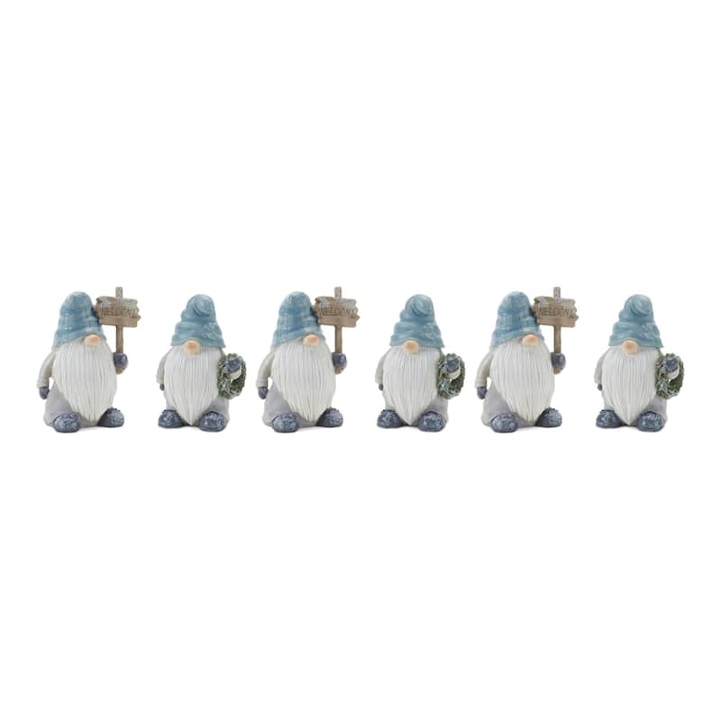 6 Blue & Gray Winter Gnome"Welcome" Christmas Tabletop Figurines 5.75"