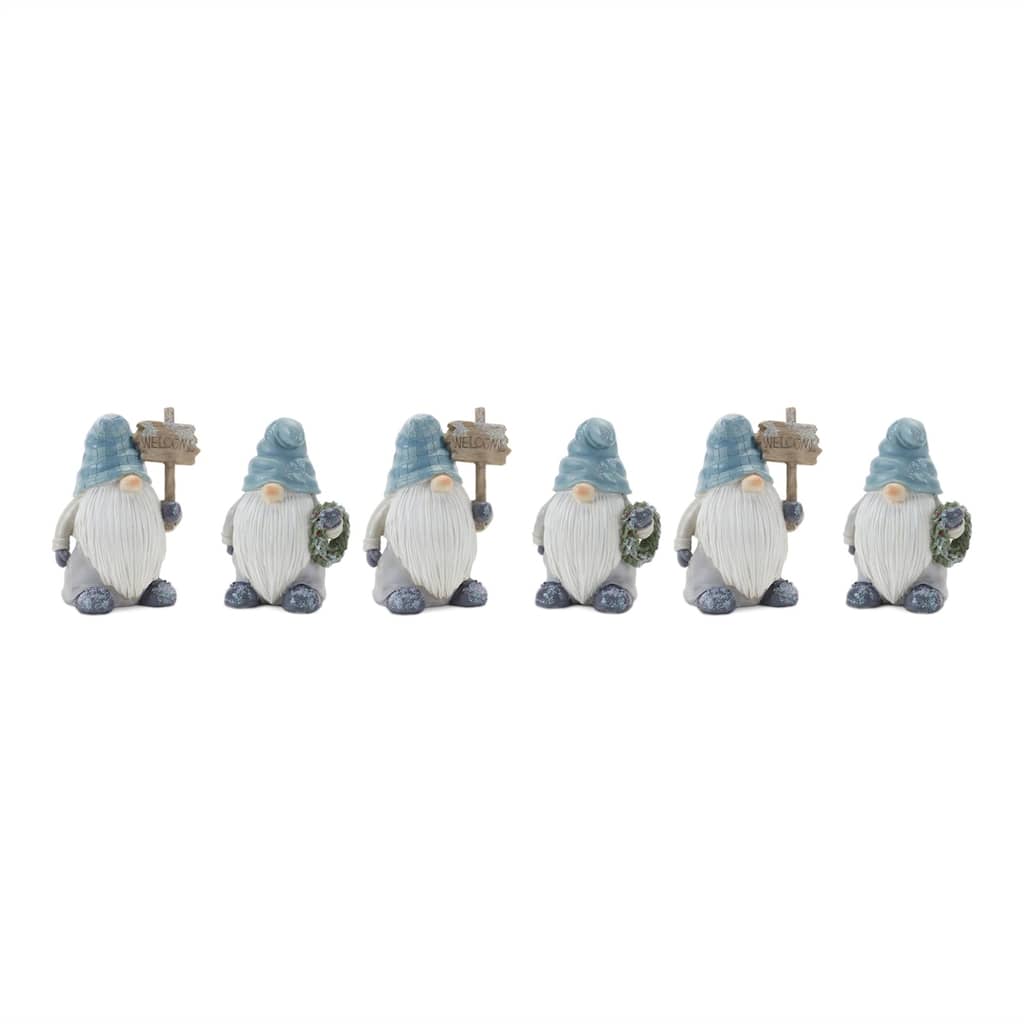 6 Blue & Gray Winter Gnome"Welcome" Christmas Tabletop Figurines 5.75"