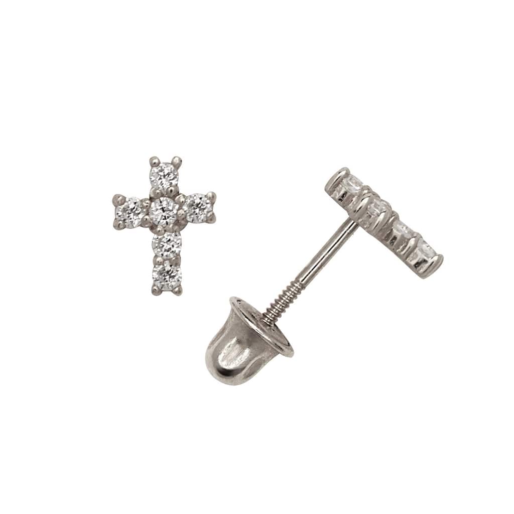 Curata 14k Gold Round Cubic Zirconia Small Cross Screw-back Stud Earrings