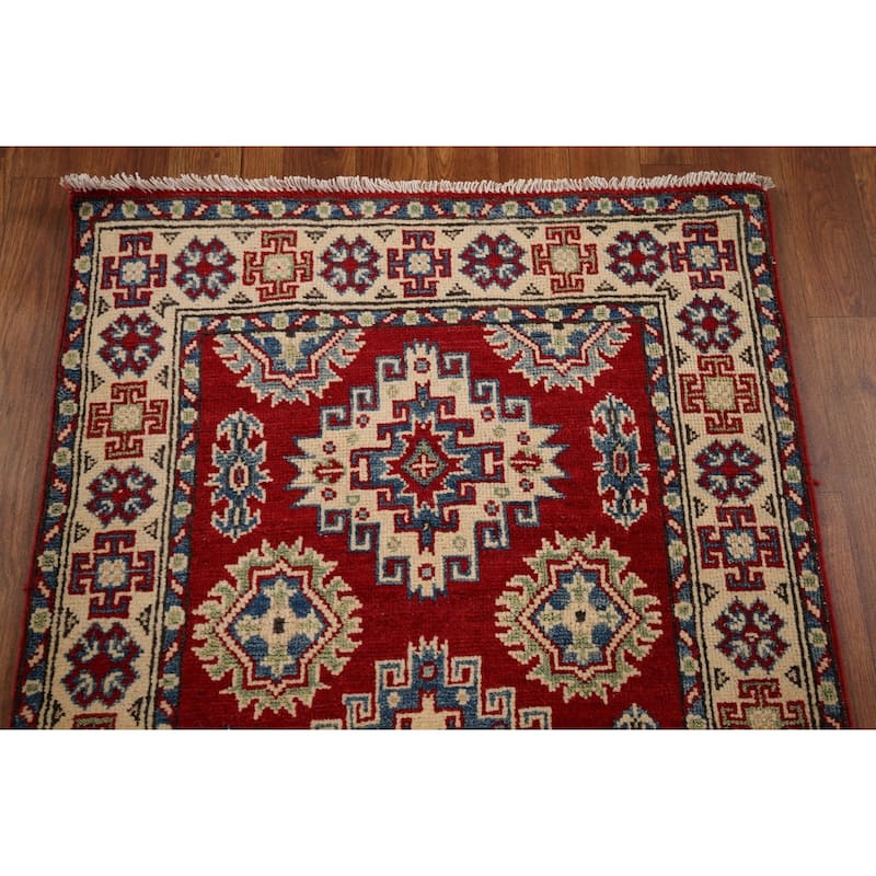 Red Kazak Runner Rug Handmade Wool Carpet - 2'6" x 16'3"