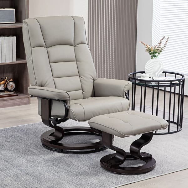 slide 2 of 9, HOMCOM Swivel Recliner Chair and Ottoman, Faux Leather Reclining Chair with High Back Grey