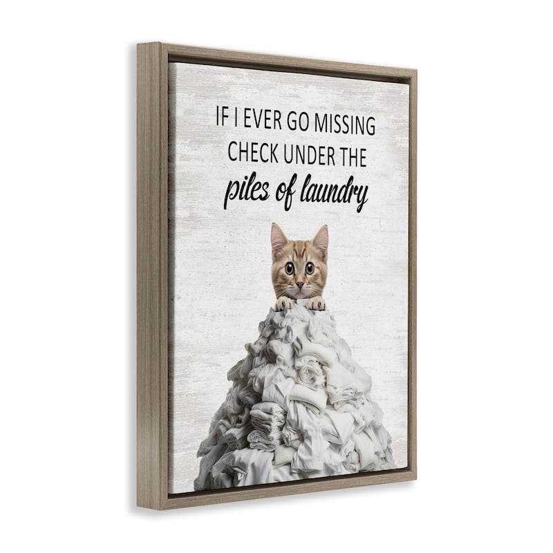 Stupell Piles Of Laundry Cat Framed Floater Canvas Wall Art Design By Lettered and Lined