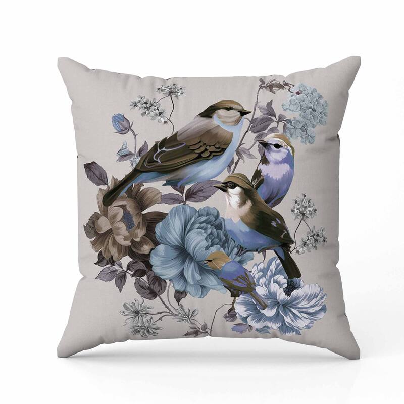 Petal Perched Birds Indoor/Outdoor Reversible Throw Pillow Silver and Crayola