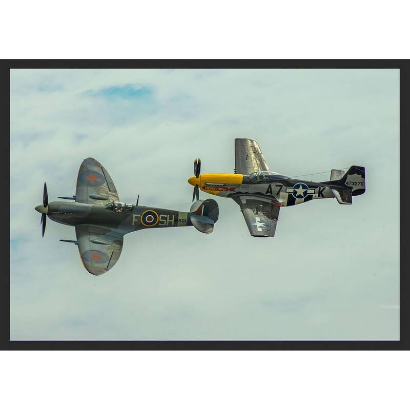 P-51 Mustang and Spitfire WW 2 Military Airplane in Flight Photography by Wayne Collamore Framed Poster