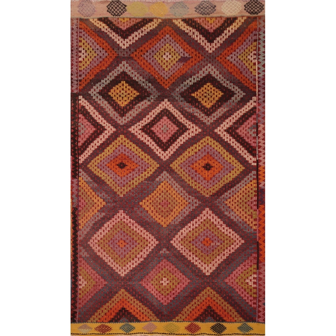Hand Woven Oriental 100% Wool Carpet Southwestern Tribal Multi-Colored Kilim Area Rug - 9' 2'' X 5' 4''