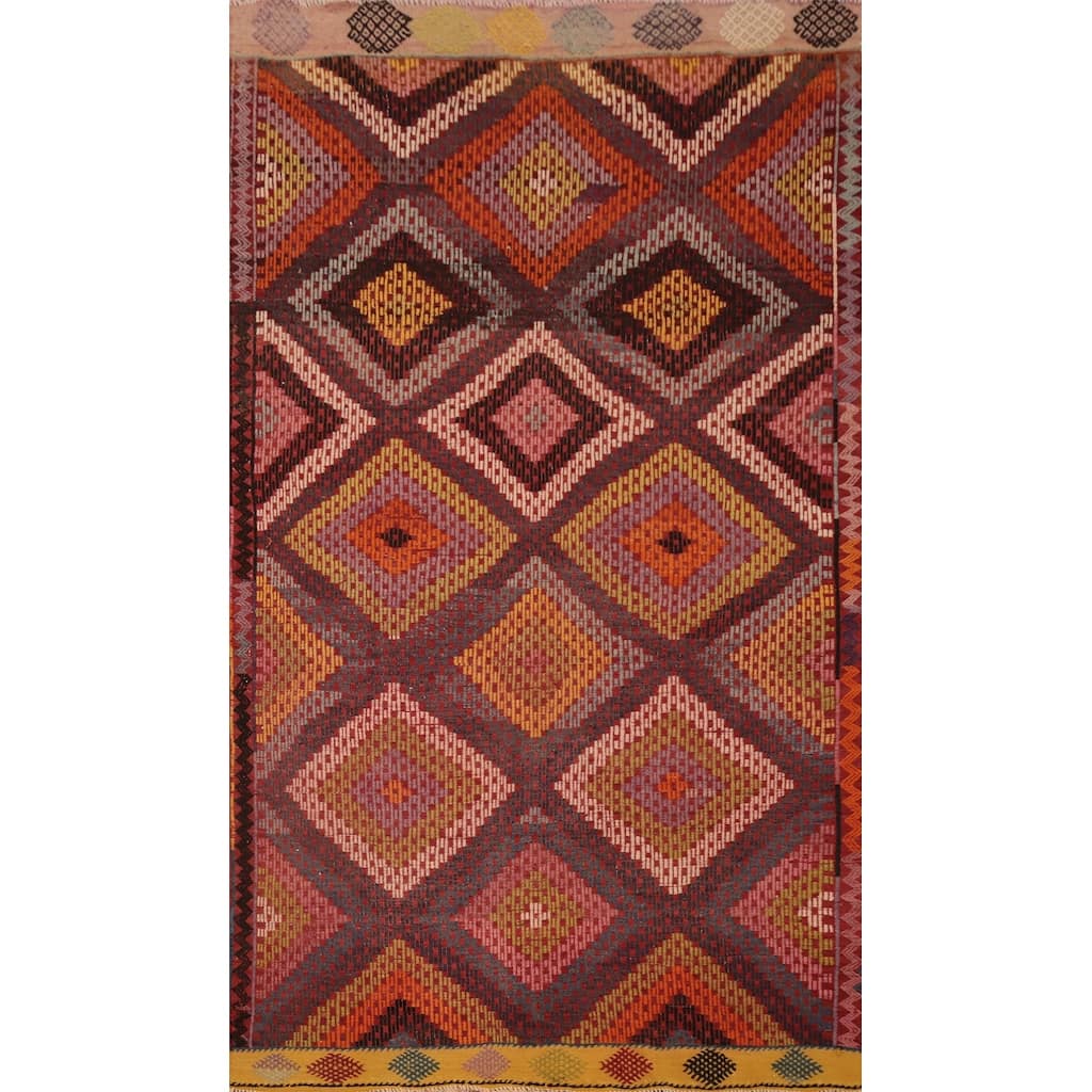 Hand Woven Oriental 100% Wool Carpet Southwestern Tribal Multi-Colored Kilim Area Rug - 9' 2'' X 5' 4''