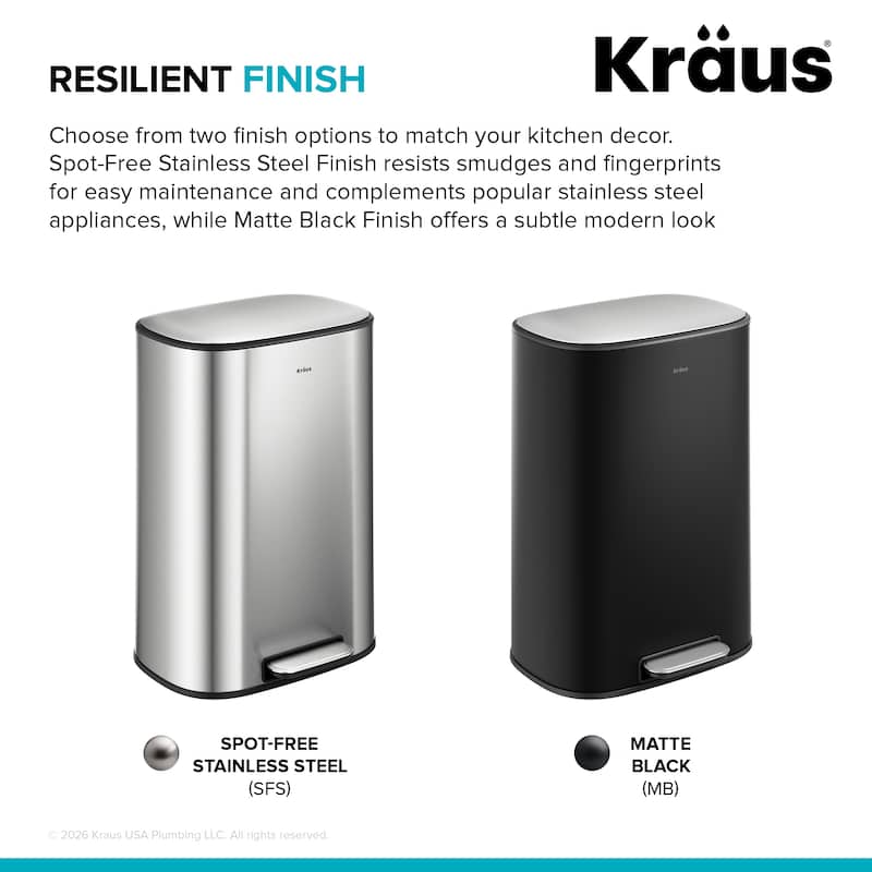 KRAUS WasteGuard 13.2 Gallon 50 Liter Step Pedal Kitchen Trash Can