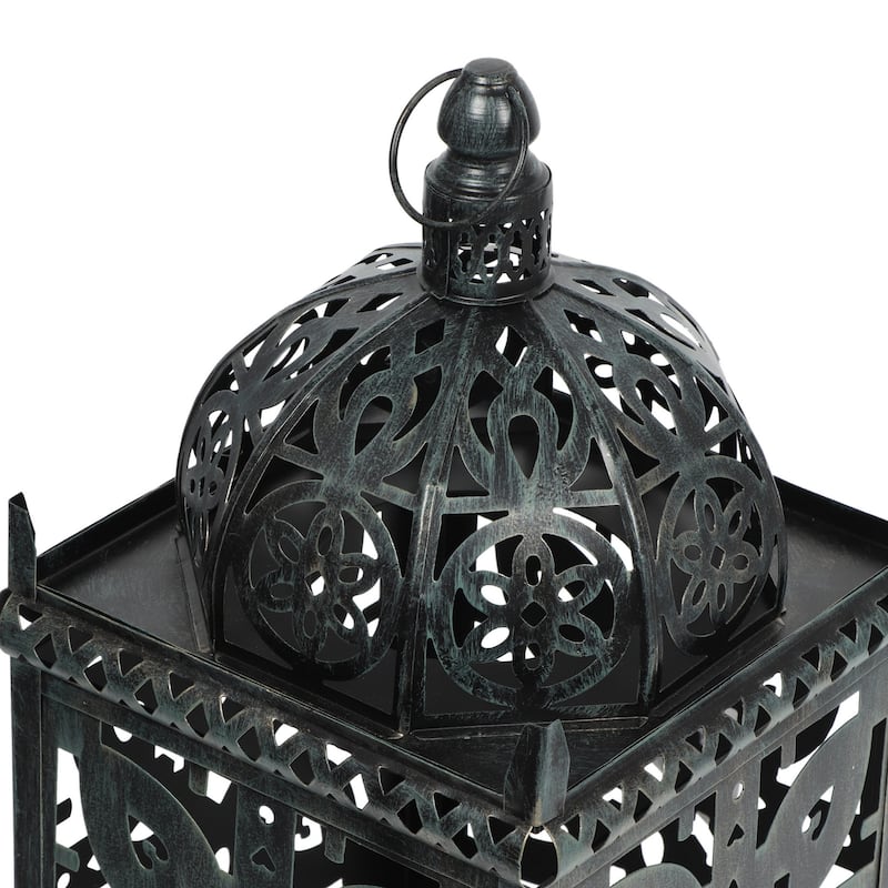 Sus Candle Holder Lantern, 15 Inch Dome Lid, Black Iron Metal Cover
