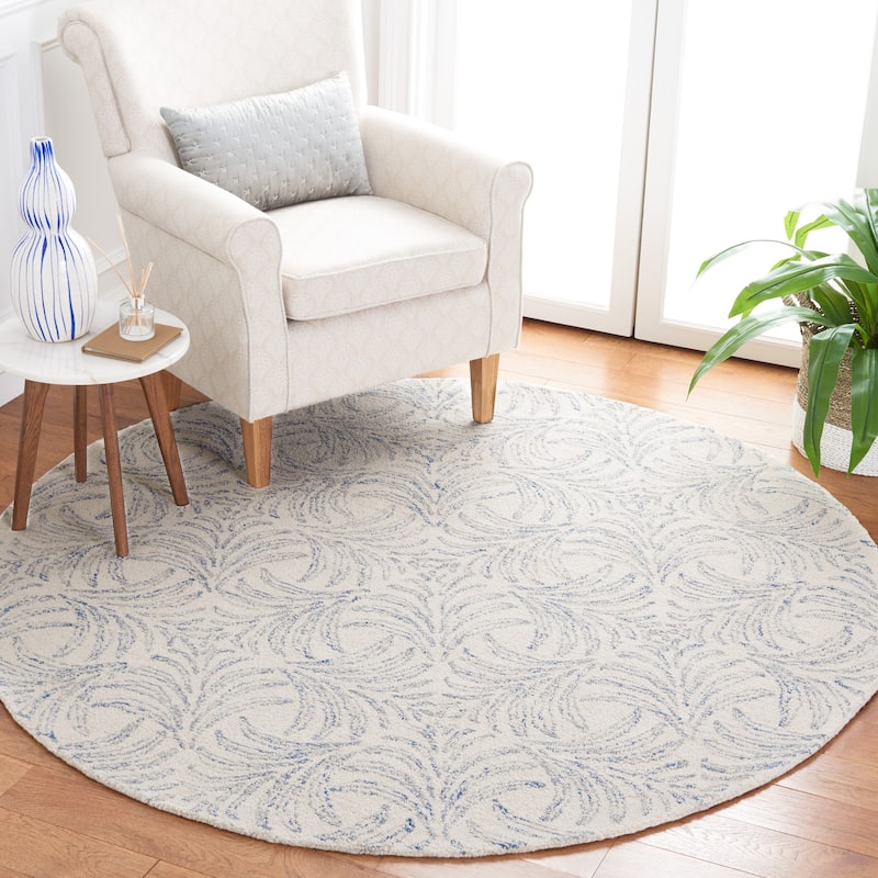 SAFAVIEH Handmade Jardin Hazan Wool Rug - 6' Round - Ivory/Blue
