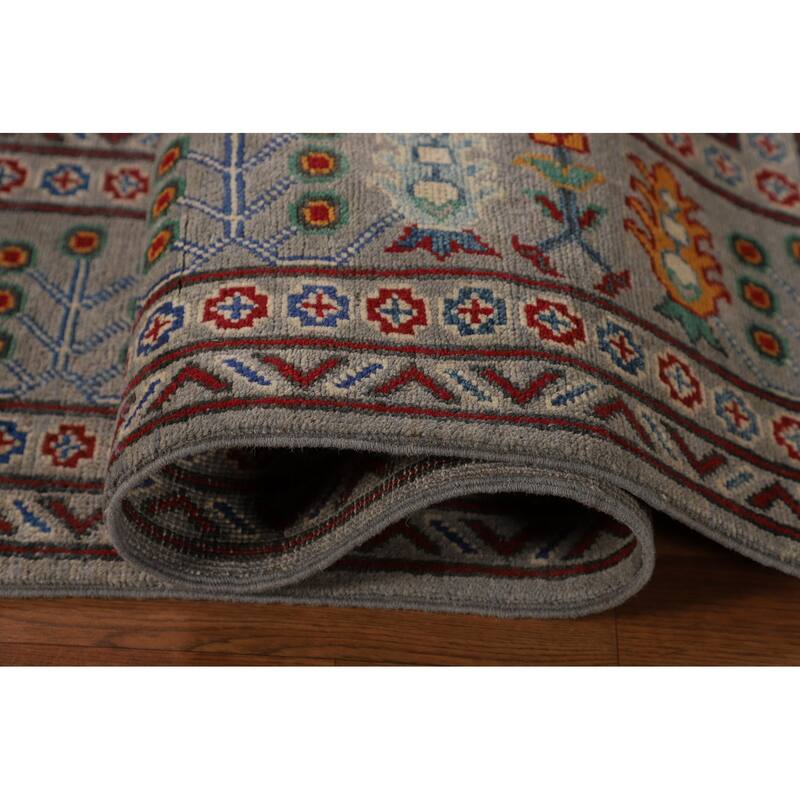 All-Over Geometric Kazak Area Rug Hand-Knotted Wool Carpet - 8'4" x 11'4"