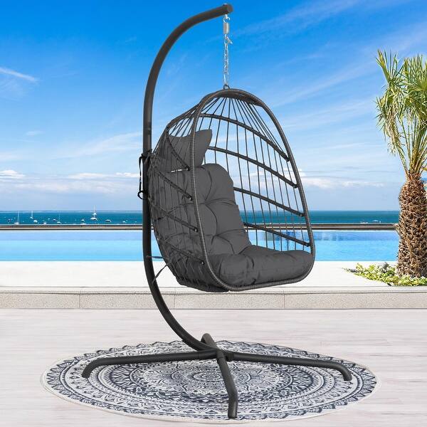 Outdoor Patio Wicker Swing Hanging Egg Chair with Stand Bed Bath