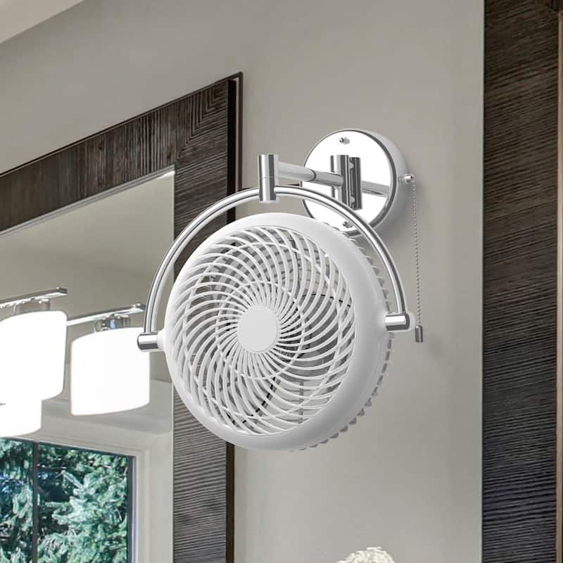 10-inch Industrial Walnut Indoor Wall Mount Fans with Plug in Cord - White/Chrome