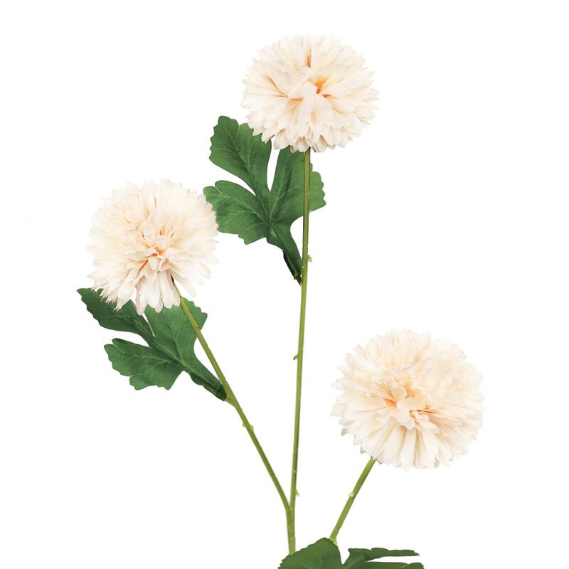Set of 6 Peach Artificial Pom Pom Mum Flower Stem Spray 26in - 26" L x 10" W x 5" DP