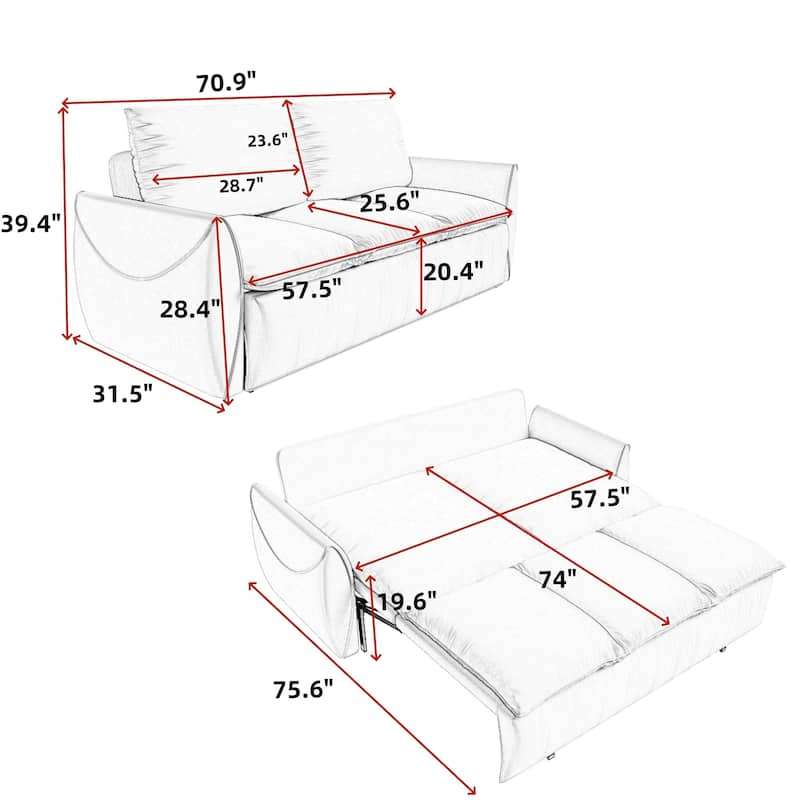 3-Seat Convertible Sleeper Sofa Bed with 2-in-1 Pillow & Blanket Set