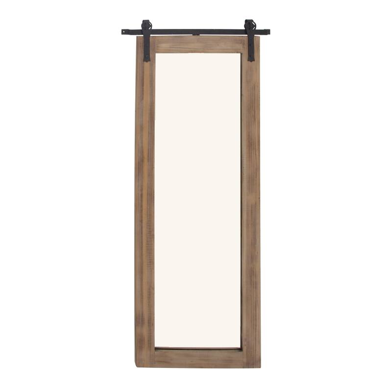 Wood Wall Mirror with Black Metal Hanging Rod - Brown - Roche River Decor