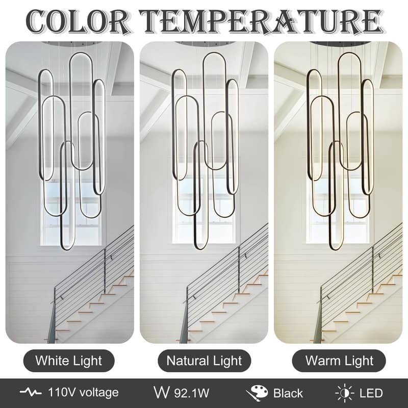 6 Rings Modern Chandelier Dimmable LED Living Room Foyer Chandelier Lighting Fixture High Ceiling Pendant Light Fixture