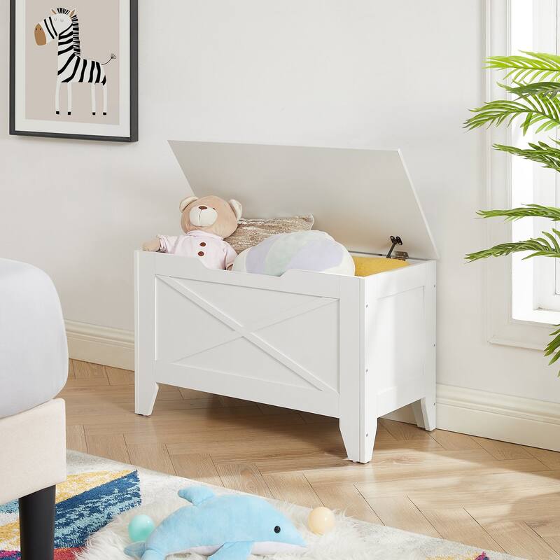 VECELO Storage Bench, Wooden Chest for Storage with Wicker Mat Safety Hinges,Entryway Shoe Bench Storage Trunk Industrial Style