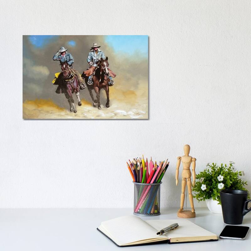 iCanvas "Cowboy and Cowgirl on Horses" by D. "Rusty" Rust Canvas Print - 8x12x0.75