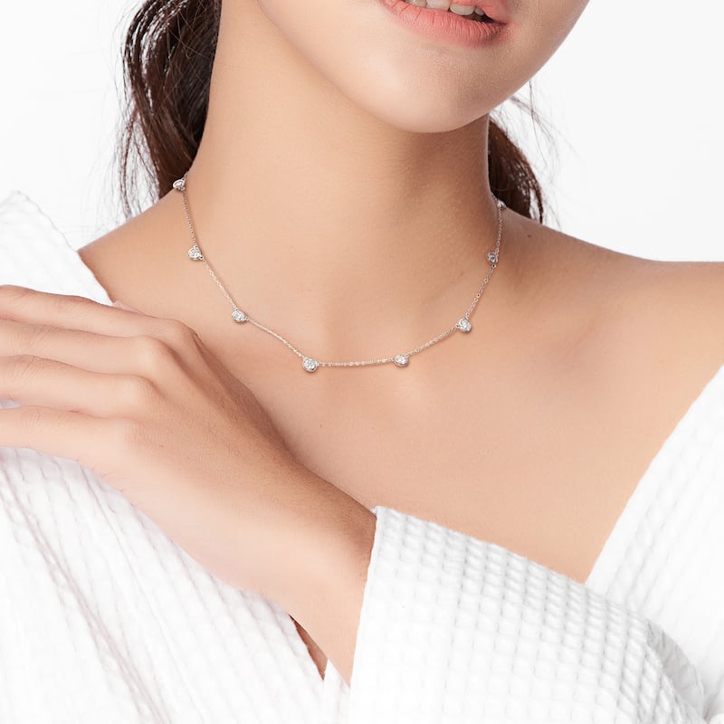 Miadora 2 1/4ct DEW Moissanite Station Necklace in Sterling Silver