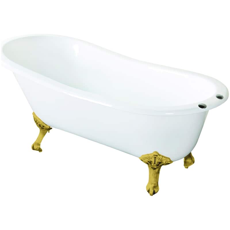 Kingston Brass Aqua Eden 61" Clawfoot Cast Iron Soaking Tub with - White / Brushed Brass