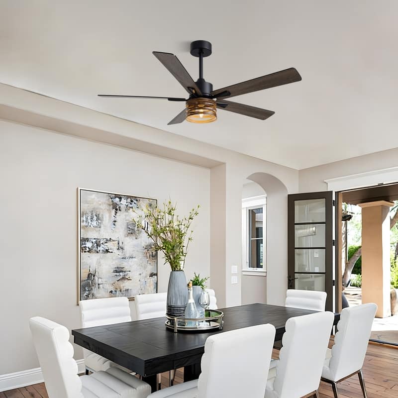 52 Inch Farmhouse Ceiling Fans with Lights and Remote Wood Black Industrial Rustic Caged Ceiling Fan for Bedroom Living Room