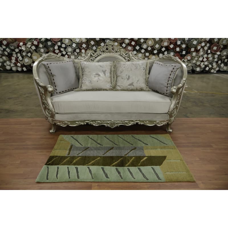 Hand Knotted Oriental 100% Wool Carpet Modern Abstract Multi-Colored Nepalese Area Rug - 5' 0'' X 3' 0''