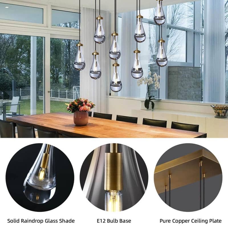 KAYLA Raindrop Chandelier, Modern Glass Pendant Light, Bulb Included