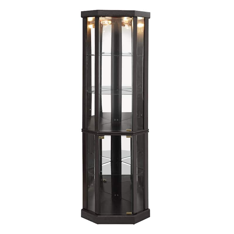 Lighted Corner Curio Cabinet Elegant Glass Display Case for Living Room & Bar Storage for Antique Collections & Wine