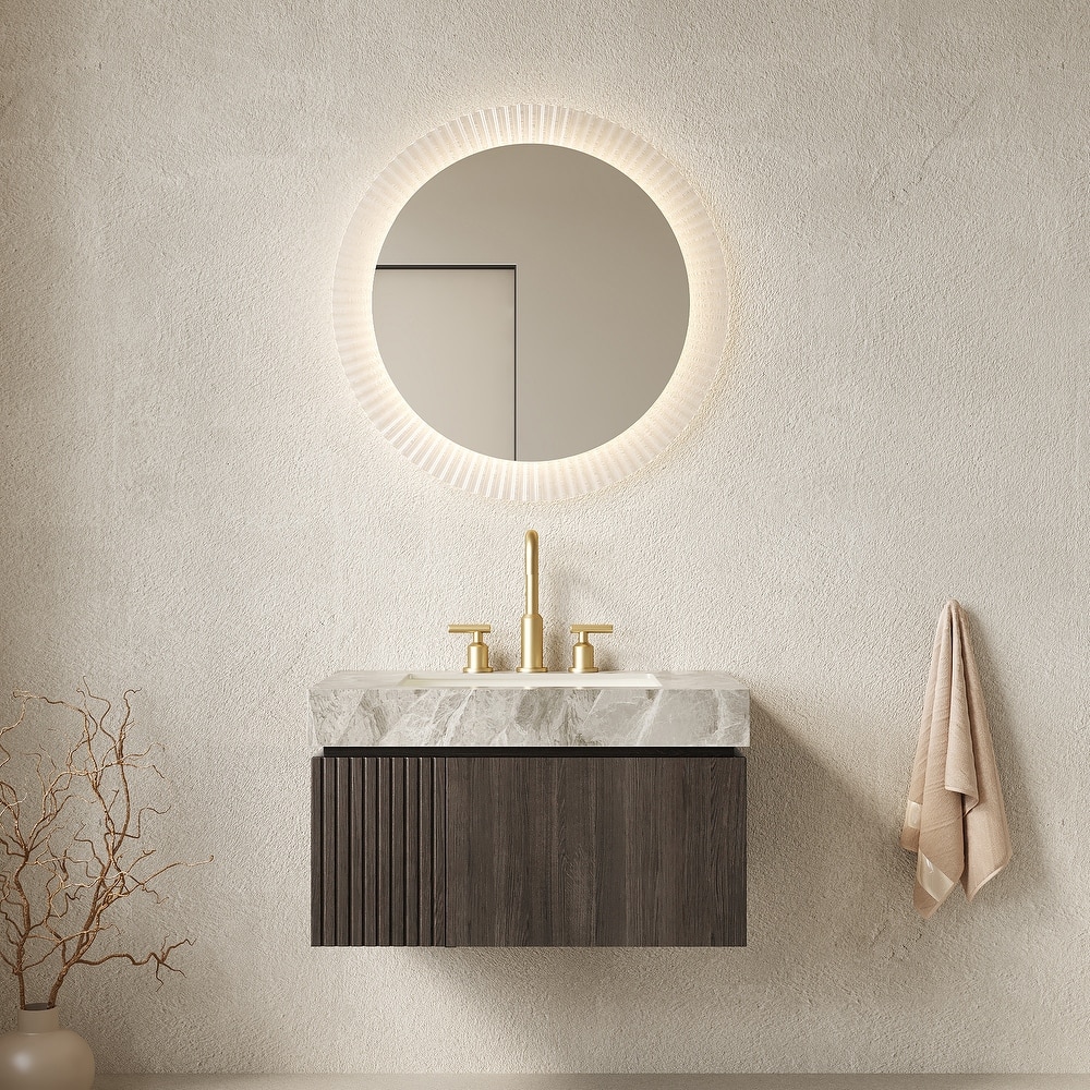 30" Floating Bathroom Vanity with Sintered Stone Top & Ceramic Basin, Plywood Cabinet with Drawer & Door