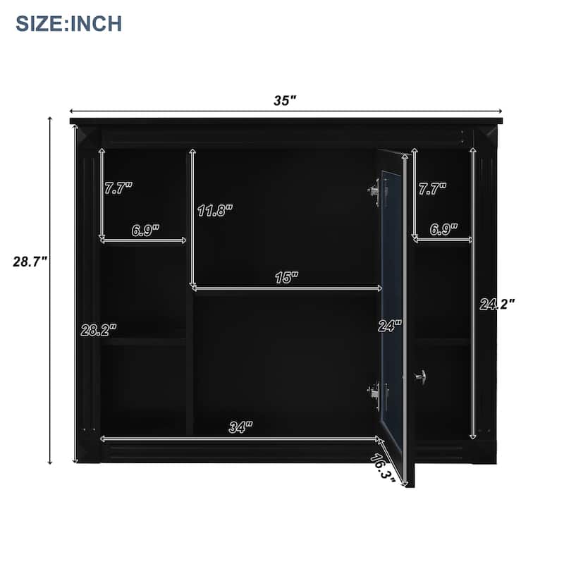 36" Bathroom Vanity with Top Sink, Black Mirror Cabinet, Modern Bathroom Storage Cabinet with 2 Soft Closing Doors