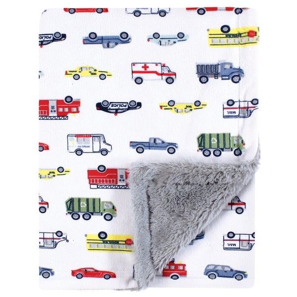 slide 1 of 1, Hudson Baby Plush Blanket with Furry Binding and Back, Going Places, One Size - Going Places - One Size One Size - Going Places