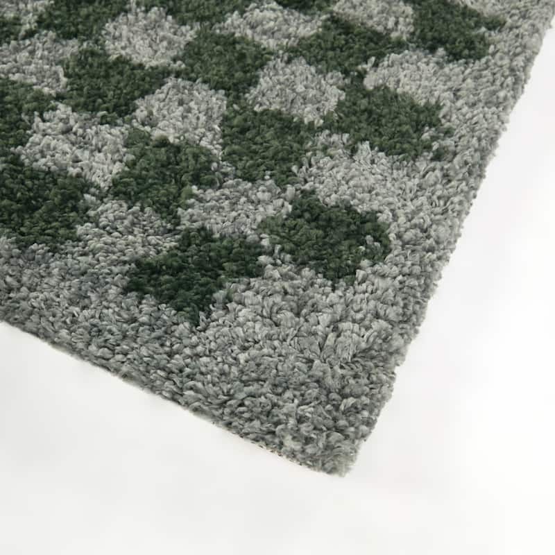 Covey Plush Checkered Thick Shag Area Rug