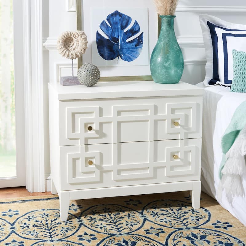 SAFAVIEH Zoey White/Gold 2-Drawer Nightstand - White/Gold