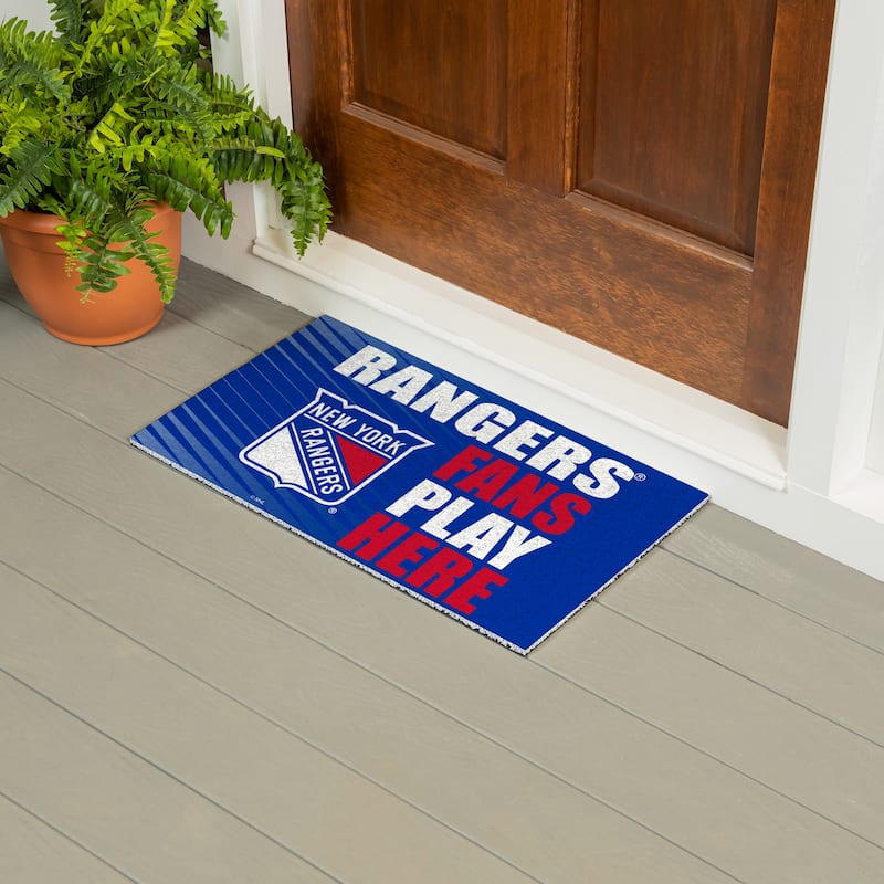 28 in. x 16 in. New York Rangers "Fans Play Here" PVC Door Mat